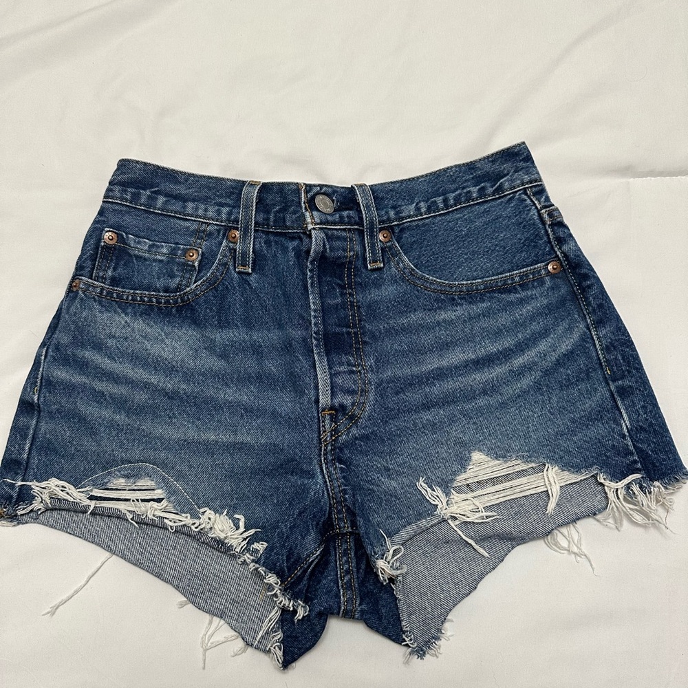 Levi's Blue Distressed Jean Shorts